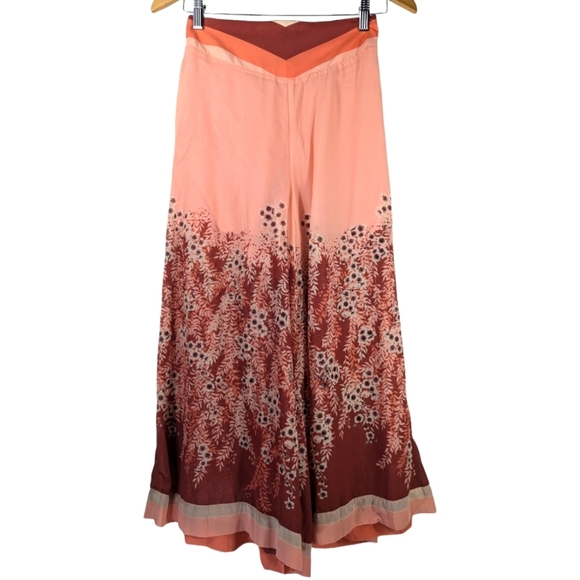 Free People Off The Grid Culottes Sheer Floral Wide Leg Peach Cropped Pa… - Picture 4 of 10